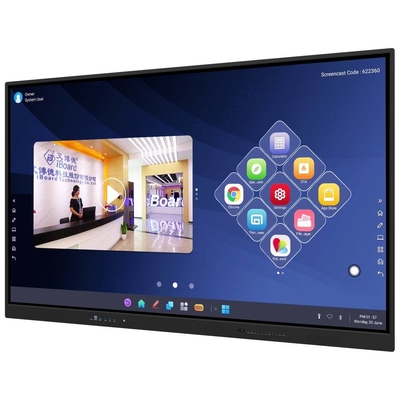65 75 86 98 인치 LCD 스마트 보드 인터랙티브 4mm 온화 유리 안드로이드 윈도우 10/11 프로 터치 손가락 스마트 모니터