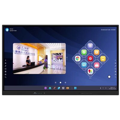 65 75 86 98 인치 LCD 스마트 보드 인터랙티브 4mm 온화 유리 안드로이드 윈도우 10/11 프로 터치 손가락 스마트 모니터