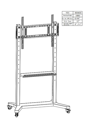 55"~86" 바퀴가 있는 조정 가능한 모바일 TV 스탠드, 43"~100" 평면/굽은 화면 최대 220파운드 철 프레임, 5개의 높이 옵션, 롤링 TV 카트