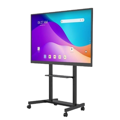 공장 도매 55"-86" 조절 가능한 이동식 TV 스탠드 (바퀴 포함) 호환성 대화형 화이트보드 스마트 패널 최대 220lbs 강철 프레임 롤링 TV 카트