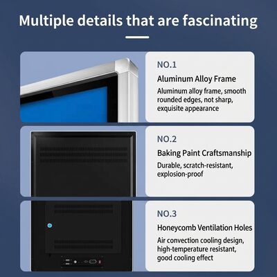 시야각 >178°, 저장 온도 -20°C ~ 60°C의 디지털 사이니지 (클라우드 기반 또는 온프레미스 CMS 기능 포함)