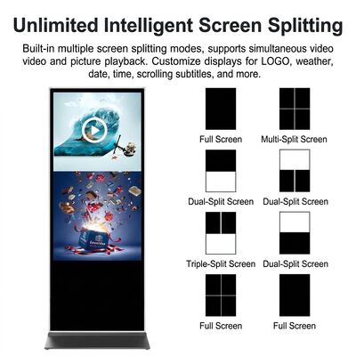 시야각 >178°, 저장 온도 -20°C ~ 60°C의 디지털 사이니지 (클라우드 기반 또는 온프레미스 CMS 기능 포함)