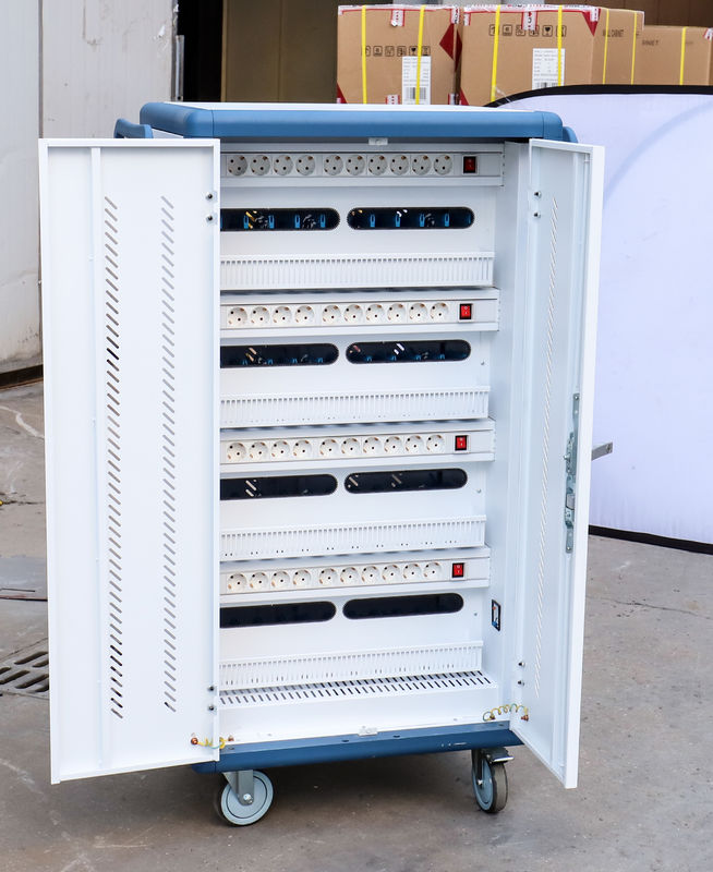 CE AC 충전 DC 충전 및 USB 타입-A 타입-C 밸브 저장 IPad 충전 카트 바퀴가 있는 모바일 충전 캐비닛