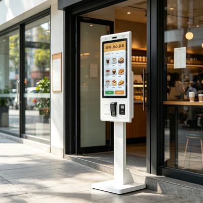 QR 스캐너 카메라 영수증 프린터가 있는 정전식 터치 셀프 서비스 주문 키오스크
